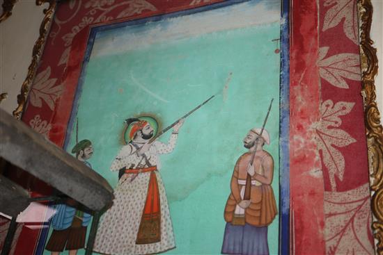 Indian School, pair of gouache, Noblemen shooting matchlock rifles, 36 x 25cm